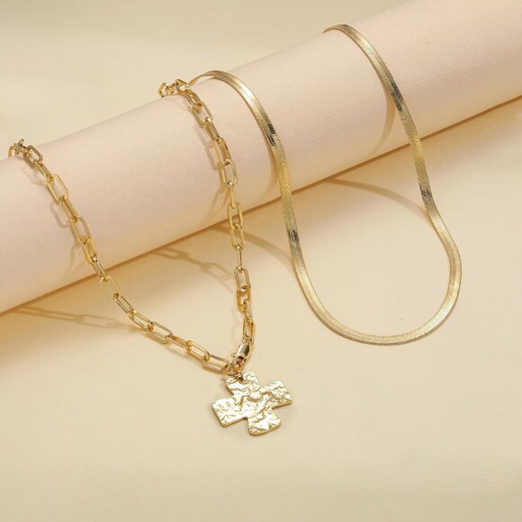 Easter Gifts for Women Chunky Cross Necklace for Women Trendy 14K Gold Plated Si - Picture 9 of 9
